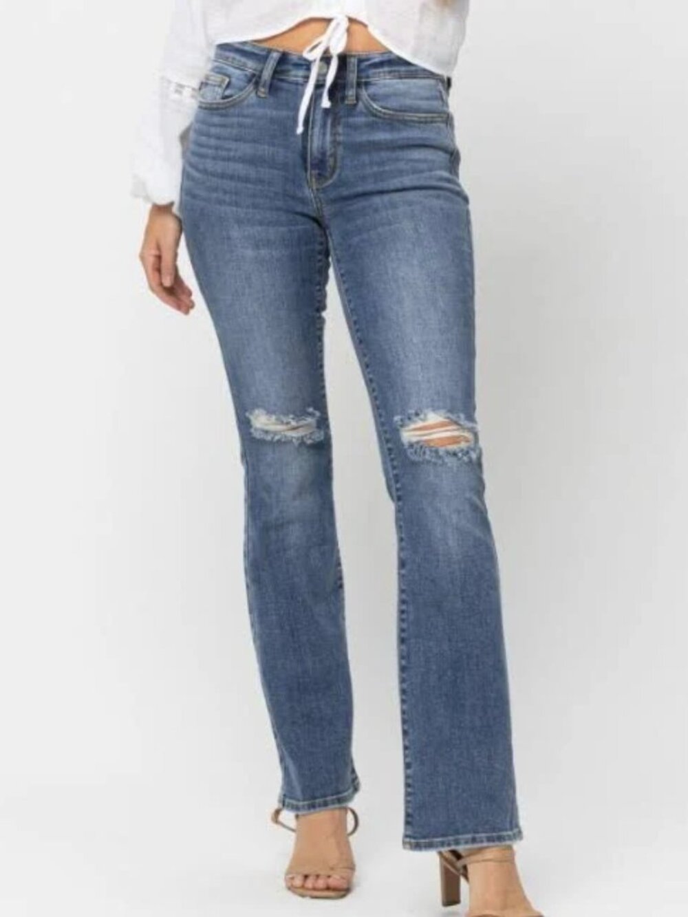 Judy Blue Jeans Mid Rise Distressed Boot Cut Denim Pant Cotton Blue NWT Plus 24W